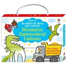 Mi maletín de libros para colorear 2 - Dinosaurios, ¡Superpoderes!, Camiones